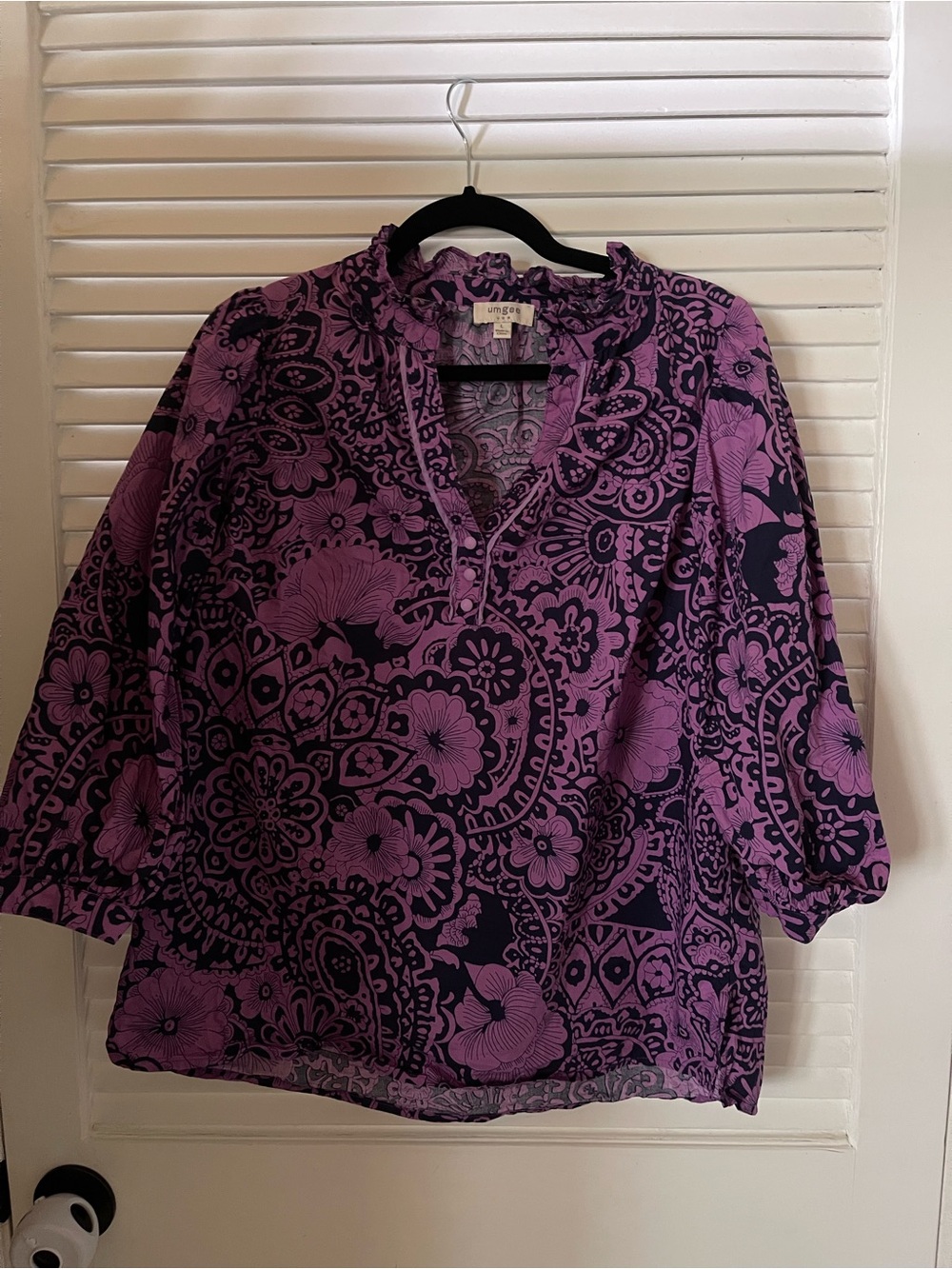 Umgee Purple Paisley Floral V-Neck Blouse